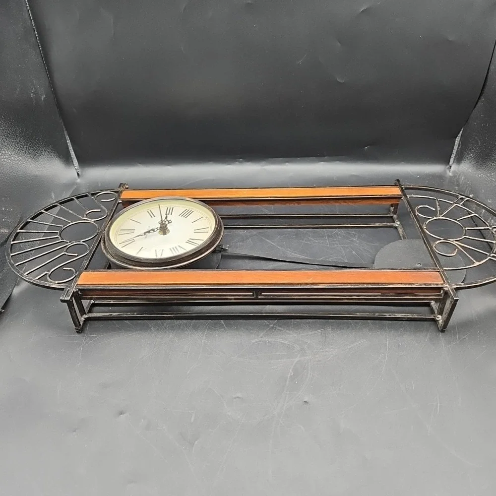 Vintage Howard Miller Devahn Wall Clock Metal Wood Tested Works Black Brown